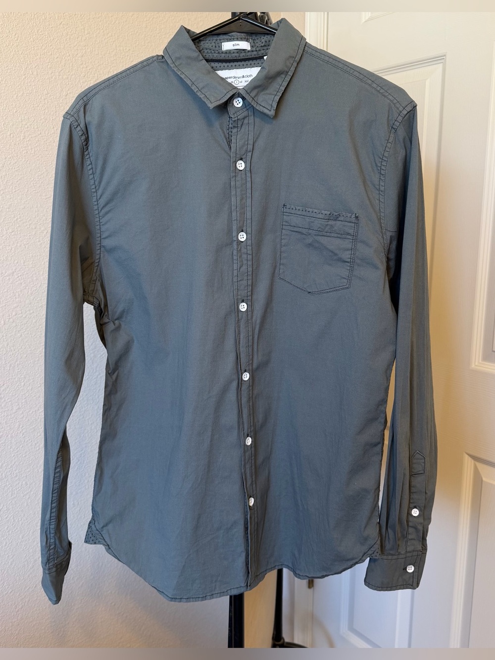 Paper Denim & Cloth men’s charcoal slim fit button-down shirt preppy academia